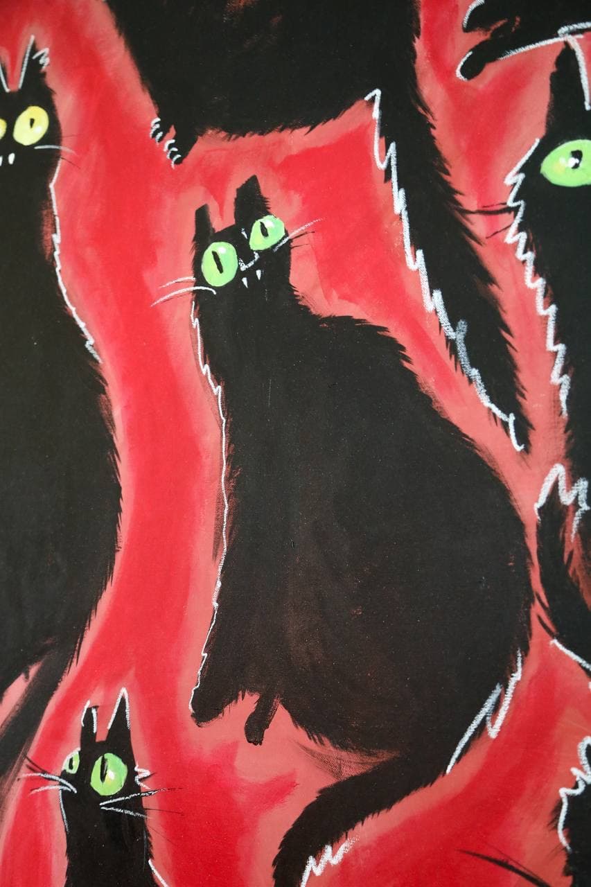 Detail of Katten op Rood showing the painted texture
