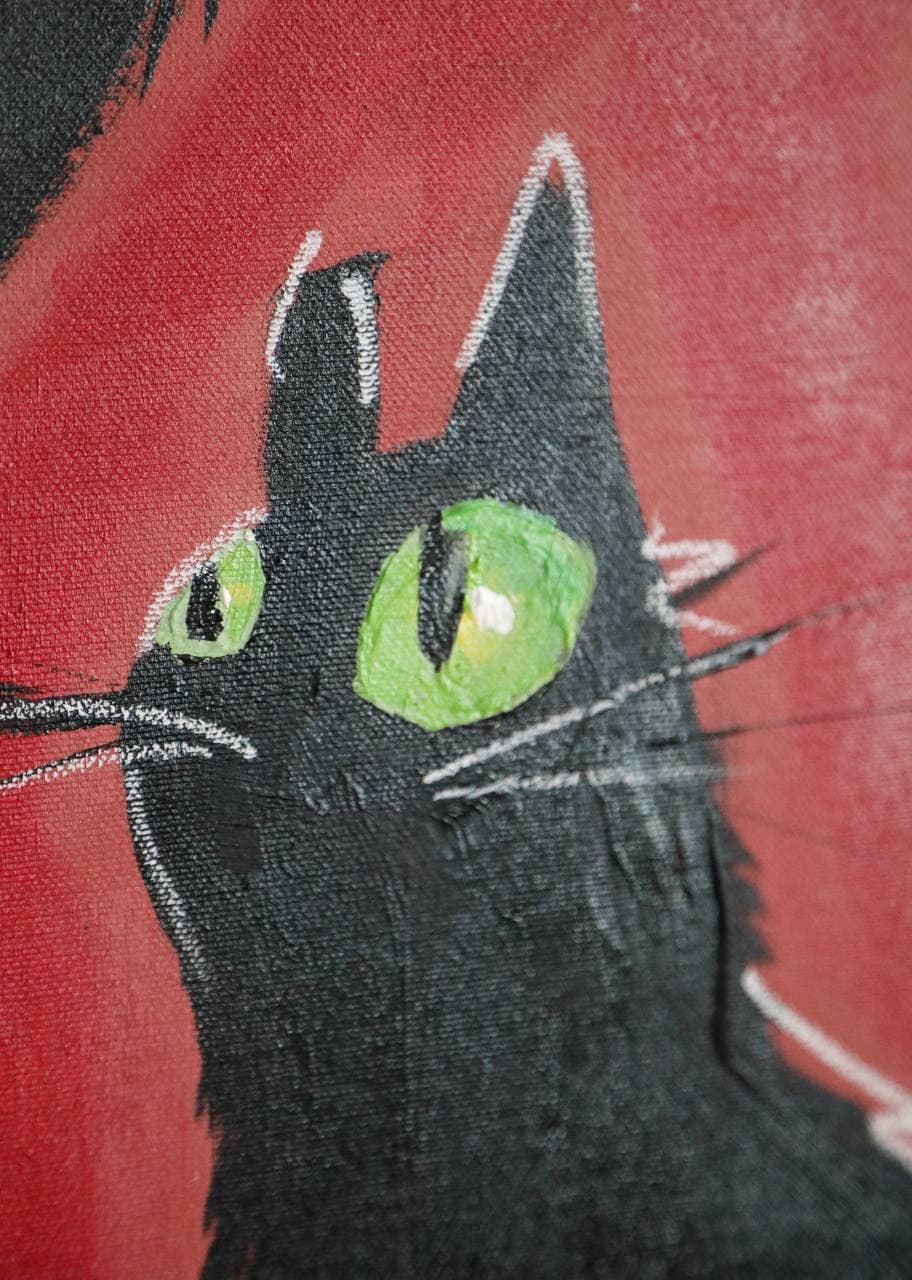 Close-up detail of a cat's face in Katten op Rood